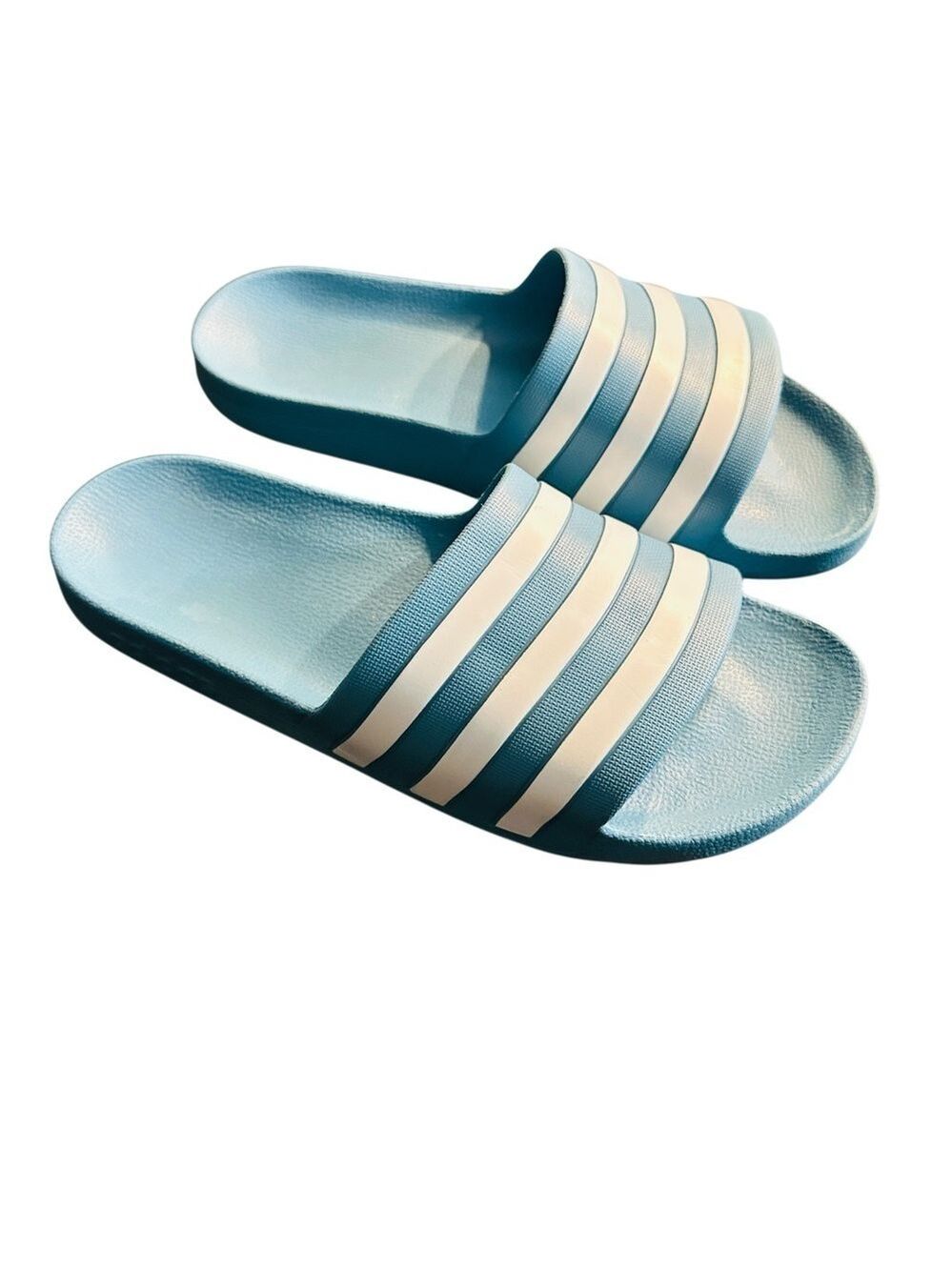Adidas‎ Adilette Aqua Slides Women’s Size 11 Light Blue White Stripes - Picture 2 of 9